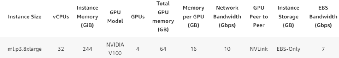 Amazon EC2 ml.p3.8xlarge instance specs